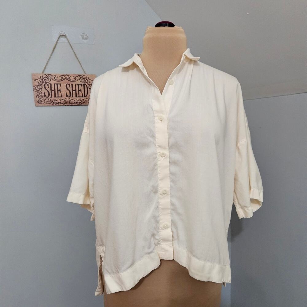 Everlane Oversized Ivory Button Front Shirt Top Size Small Minimal Capsule - Picture 5 of 10